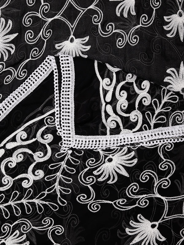 Black Karachi Chiffon Dupatta with Elegant Thread Embroidery (Size: 2.5x1 m Approx)