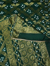 Green Silk Gharchola Bandhej Dupatta with Gold Zari Border (Size: 2.5x1 m Approx)