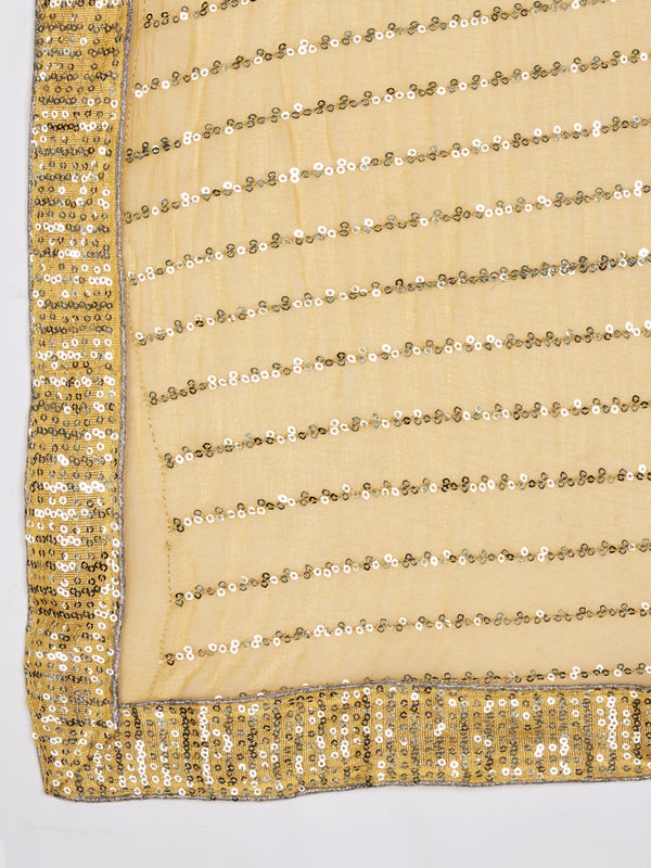 Gold Chinon Dupatta with Gold Stripe Sequin Work & Gota Border (Size: 2.5x1 m Approx)