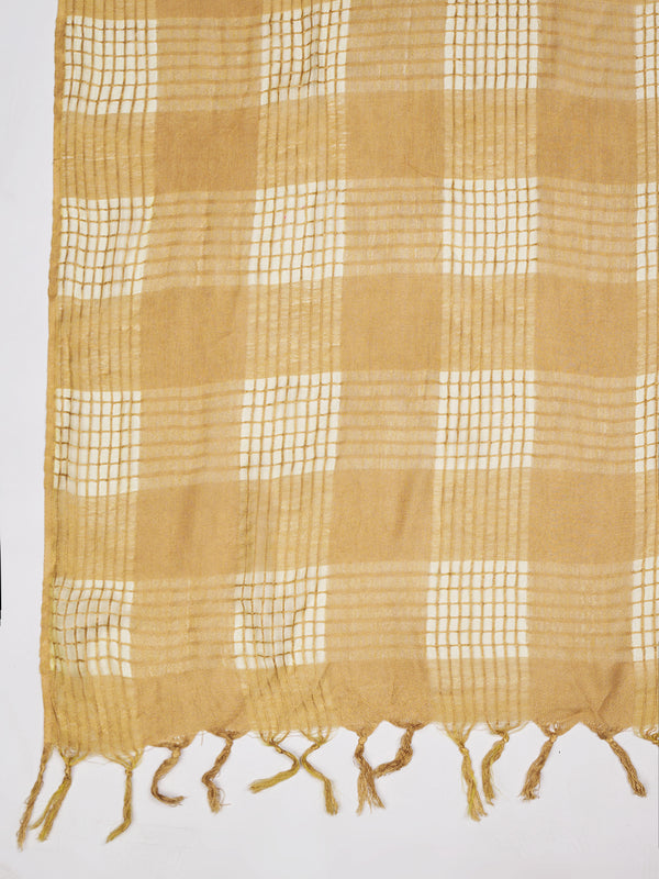 Beige Cotton Woven Check Dupatta with Tassel Detailing (Size: 2.5x1 m Approx)
