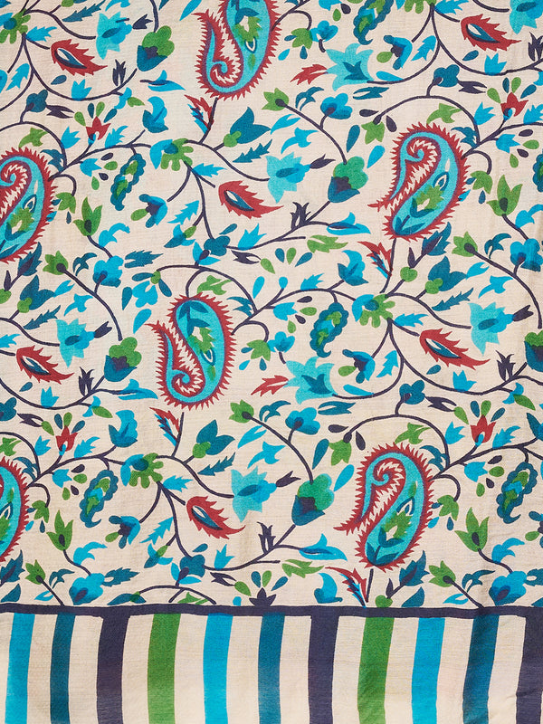 Bamboo Silk Heritage Printed Women Stole | Elegant Artisanal Statement Wrap (80 × 28 Inches)