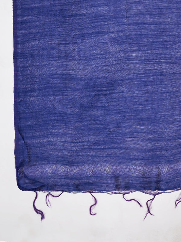 Royal Blue Solid Cotton Dupatta with Subtle Texture & Tassel Ends (Size: 2.5x1 m Approx)