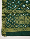 Green Silk Gharchola Bandhej Dupatta with Gold Zari Border (Size: 2.5x1 m Approx)