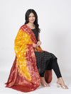Bandhani Banarasi Gharchola Silk Dupatta in Yellow & Maroon (Size: 2.5x1 m Approx)