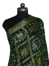 Bottle Green Bandhani Banarasi Gharchola Silk Dupatta with Zari Border (Size: 2.5x1 m Approx)