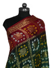 Bandhani Banarasi Gharchola Silk Dupatta in Green & Maroon (Size: 2.5x1 m Approx)