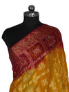 Bandhani Banarasi Gharchola Silk Dupatta in Yellow & Maroon (Size: 2.5x1 m Approx)