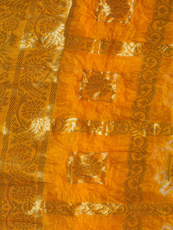 Gold Bandhani Banarasi Gharchola Silk Dupatta with Zari Border (Size: 2.5x1 m Approx)