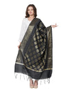 Black Banarasi Silk Dupatta with Woven Butti Motifs & Zari Border (Size: 2.5x1 m Approx)