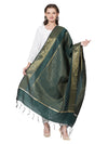 Bottle Green Banarasi Silk Dupatta with Woven Gold Zari Butti & Ornate Border (Size: 2.5x1 m Approx)