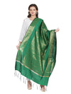 Green Banarasi Silk Dupatta with All-Over Woven Floral Motifs & Rich Zari Border (Size: 2.5x1 m Approx)
