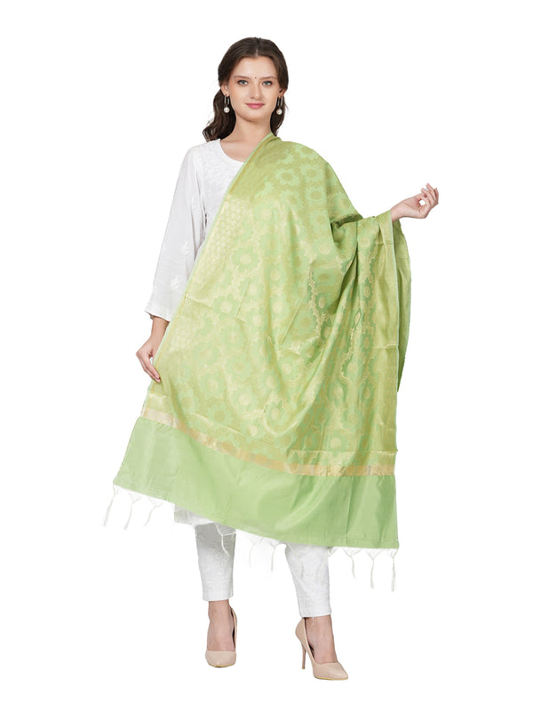 Green Banarasi Silk Dupatta with Elegant Woven Floral Jaal (Size: 2.5x1 m Approx)