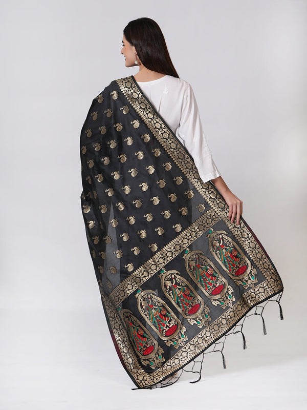 Black Paithani Silk Dupatta with Traditional Peacock Motifs (Size: 2.5x1 m Approx) Dupatta Shivmani Creations 