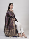 Blue Paithani Silk Dupatta with Geometric Zari Jaal & Traditional Border (Size: 2.5x1 m Approx)