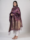Purple Paithani Silk Dupatta with Floral Zari Jaal & Traditional Border (Size: 2.5x1 m Approx)