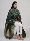 Bottle Green Paithani Silk Dupatta with Floral Zari Jaal & Traditional Border (Size: 2.5x1 m Approx)