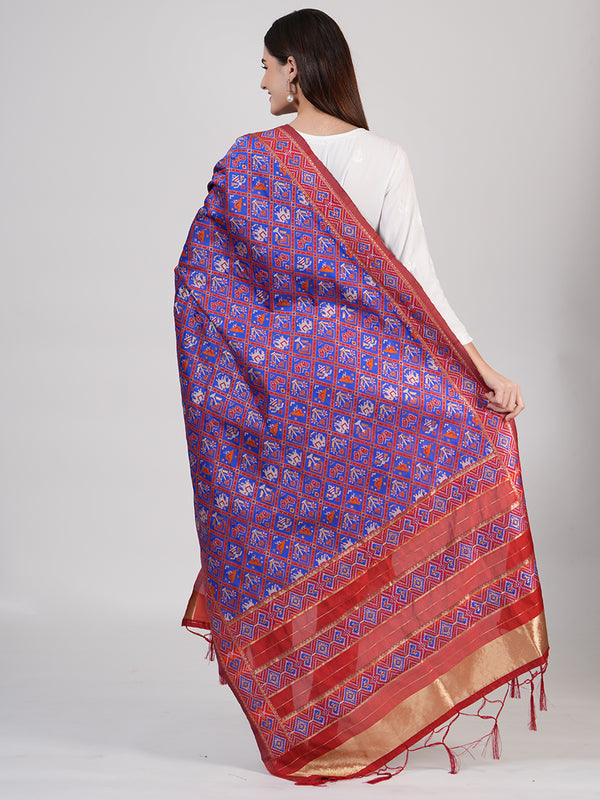 Royal Purple Paithani Silk Dupatta with Geometric Motifs & Contrast Zari Border (Size: 2.5x1 m Approx)
