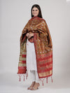 Brown Paithani Silk Dupatta with Geometric Motifs & Contrast Zari Border (Size: 2.5x1 m Approx)