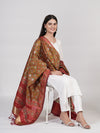 Brown Paithani Silk Dupatta with Geometric Motifs & Contrast Zari Border (Size: 2.5x1 m Approx)