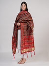 Royal Red Paithani Silk Dupatta with Geometric Motifs & Contrast Zari Border (Size: 2.5x1 m Approx)