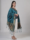 Teal Kashmiri Silk Dupatta with Multicolour Floral Vine Weave & Zari Border (Size: 2.5x1 m Approx)