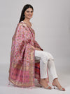 Pink Kashmiri Silk Dupatta with Multicolour Floral Vine Weave & Zari Border (Size: 2.5x1 m Approx)