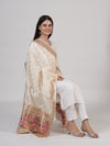 White Paithani Silk Dupatta with Gold Zari Butti & Traditional Border (Size: 2.5x1 m Approx)