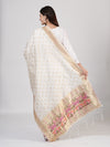 White Paithani Silk Dupatta with Gold Zari Butti & Traditional Border (Size: 2.5x1 m Approx)