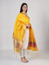 Yellow Paithani Silk Dupatta with Gold Zari Butti & Traditional Border (Size: 2.5x1 m Approx)