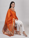 Orange Paithani Silk Dupatta with Gold Zari Butti & Traditional Border (Size: 2.5x1 m Approx)