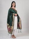 Bottle Green Paithani Silk Dupatta with Gold Zari Butti & Traditional Border (Size: 2.5x1 m Approx)