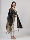 Black Paithani Silk Dupatta with Gold Zari Butti & Traditional Border (Size: 2.5x1 m Approx)