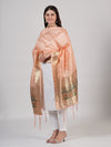 Peach Paithani Silk Dupatta with Gold Zari Butti & Traditional Border (Size: 2.5x1 m Approx)