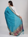 Teal Paithani Silk Dupatta with Gold Zari Butti & Traditional Border (Size: 2.5x1 m Approx)
