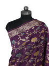 Purple Paithani Silk Dupatta with Floral Zari Jaal & Traditional Border (Size: 2.5x1 m Approx)