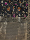 Black Paithani Silk Dupatta with Floral Zari Jaal & Traditional Border (Size: 2.5x1 m Approx)