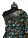 Bottle Green Paithani Silk Dupatta with Floral Zari Jaal & Traditional Border (Size: 2.5x1 m Approx)