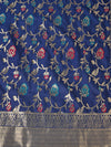 Blue Paithani Silk Dupatta with Floral Zari Jaal & Traditional Border (Size: 2.5x1 m Approx)