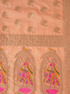 Peach Paithani Silk Dupatta with Traditional Peacock Motifs (Size: 2.5x1 m Approx)