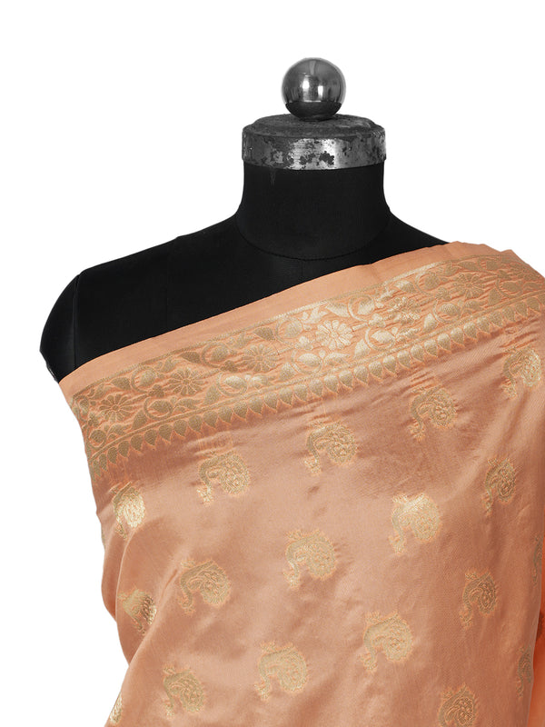 Peach Paithani Silk Dupatta with Traditional Peacock Motifs (Size: 2.5x1 m Approx)