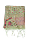 Light Green Kashmiri Silk Dupatta with Multicolour Floral Vine Weave & Zari Border (Size: 2.5x1 m Approx)