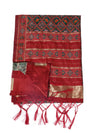 Royal Red Paithani Silk Dupatta with Geometric Motifs & Contrast Zari Border (Size: 2.5x1 m Approx)