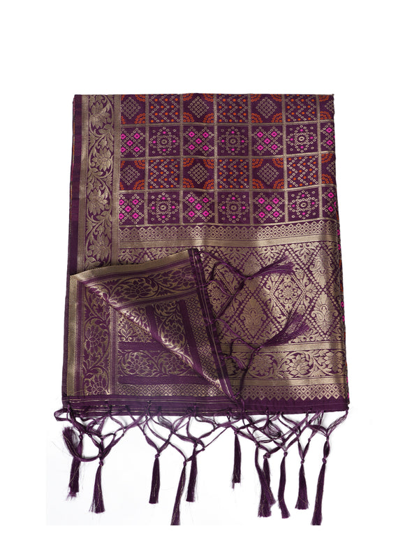 Wine Paithani Silk Dupatta with Geometric Zari Jaal & Traditional Border (Size: 2.5x1 m Approx)