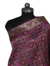 Wine Paithani Silk Dupatta with Geometric Zari Jaal & Traditional Border (Size: 2.5x1 m Approx)