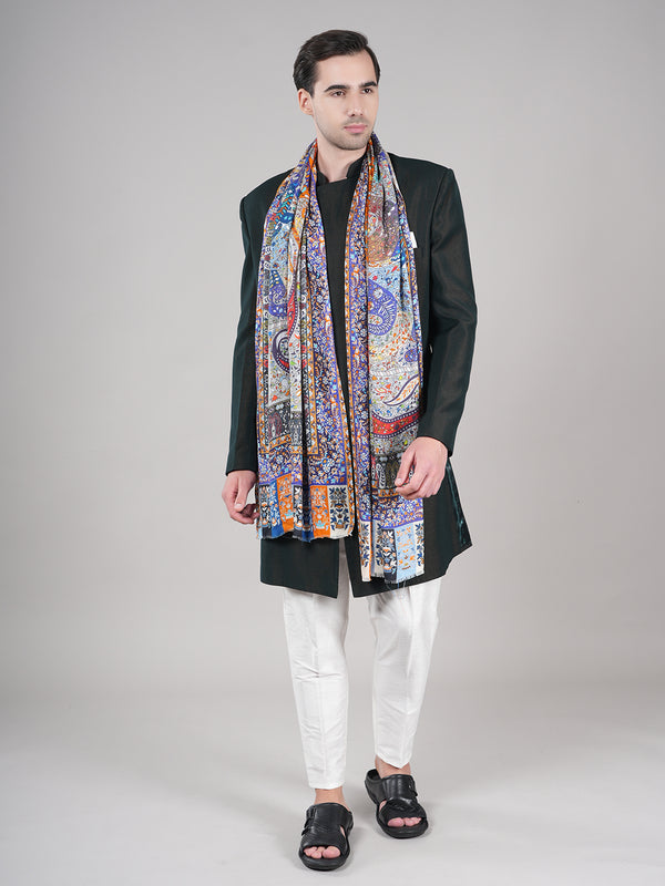 Bamboo Silk Heritage Printed Mens Stole | Refined Traditional Statement Wrap (80 × 28 Inches)