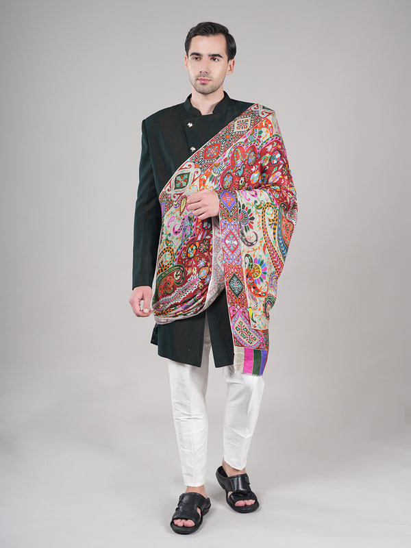 Bamboo Silk Heritage Printed Mens Stole | Refined Traditional Statement Wrap (80 × 28 Inches)