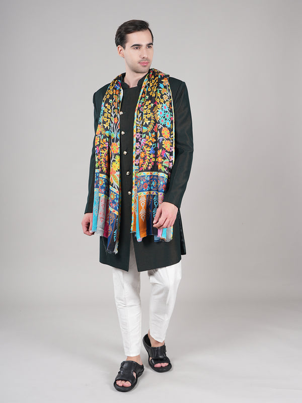 Bamboo Silk Heritage Printed Mens Stole | Refined Traditional Statement Wrap (80 × 28 Inches)