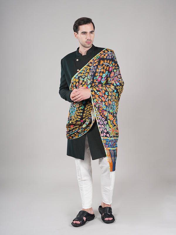 Bamboo Silk Heritage Printed Mens Stole | Refined Traditional Statement Wrap (80 × 28 Inches)