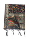Black Kashmiri Silk Dupatta with Multicolour Floral Vine Weave & Zari Border (Size: 2.5x1 m Approx)