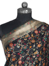 Black Kashmiri Silk Dupatta with Multicolour Floral Vine Weave & Zari Border (Size: 2.5x1 m Approx)